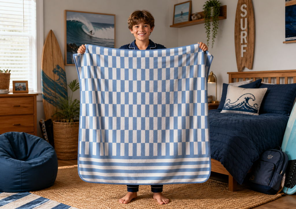 Coastal Check Blanket – Blue