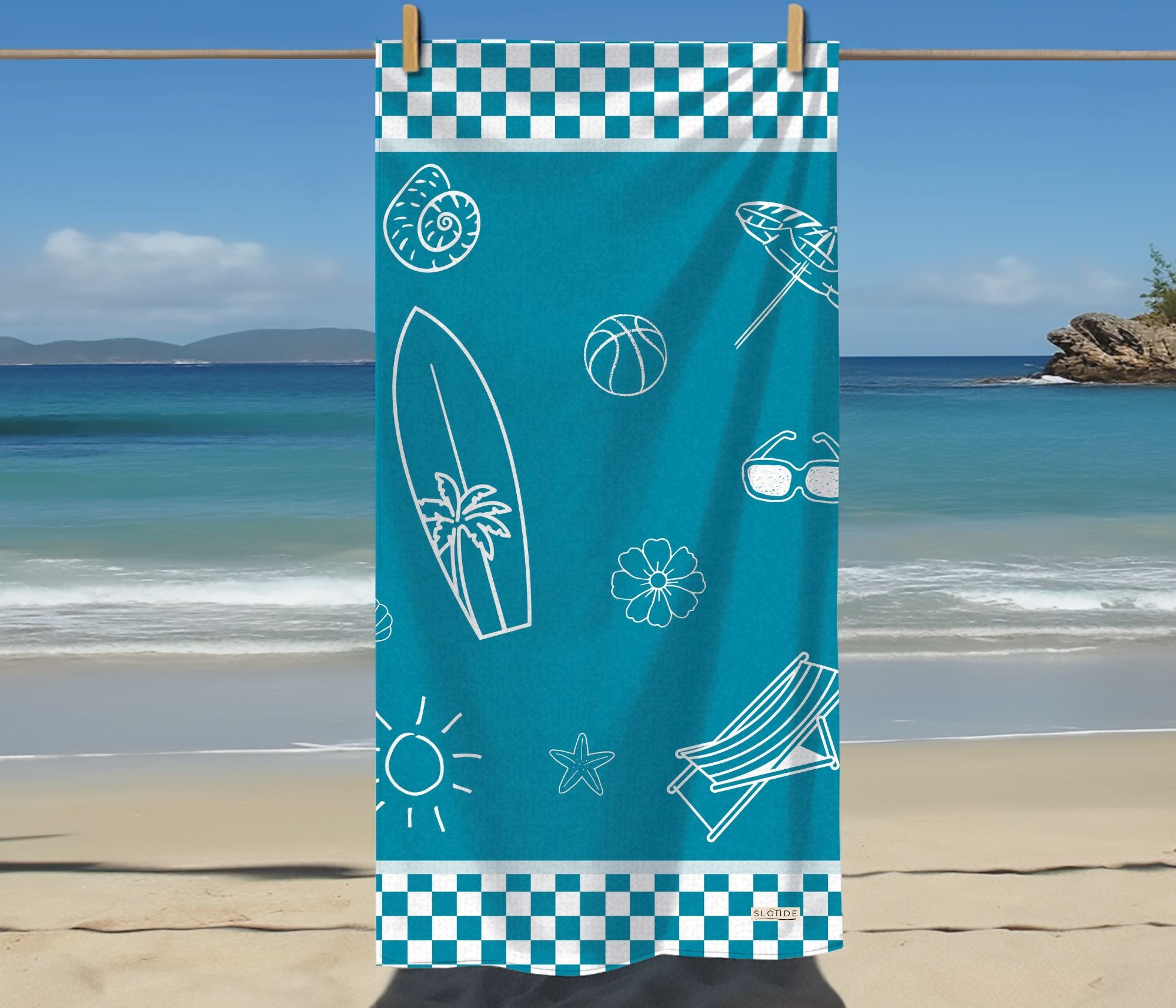 Blue Shore Sketch Beach Towel