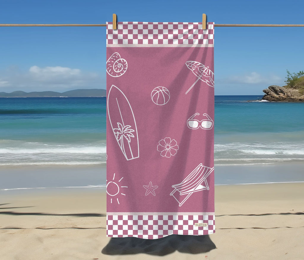 Pink Shore Sketch Beach Towel
