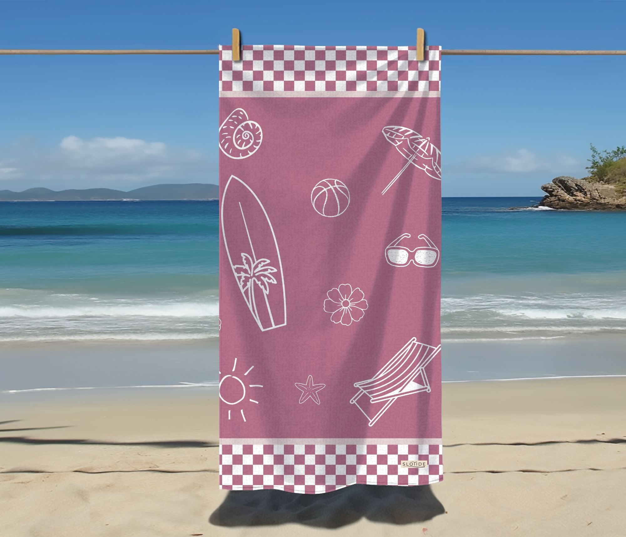 Pink Shore Sketch Beach Towel