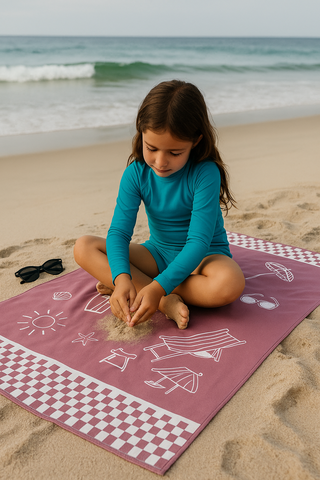 Pink Shore Sketch Beach Towel